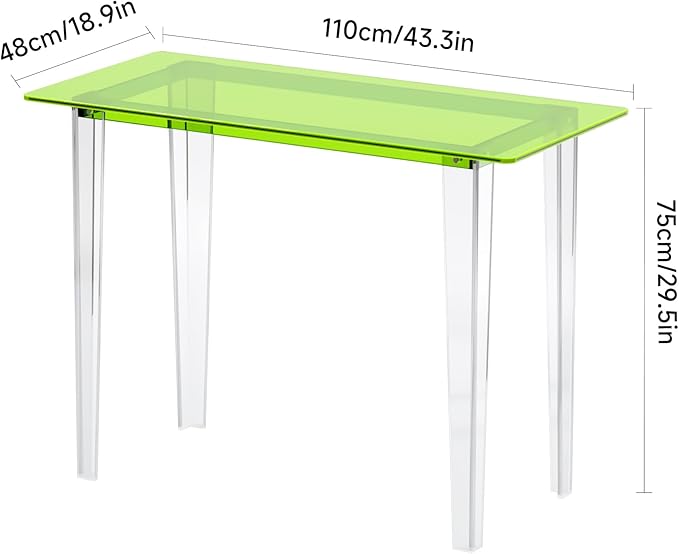 Acrylic Desk, Modern Study Table for HomeOffice-Extended Surface Multi-Purpose Console & EntrywayTable, Sturdy Lightweight Design (42.5-inch, Green)-CasaMuseHome
