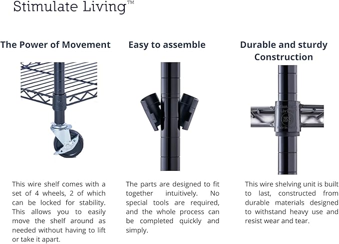 48"x24"x72" Prime Heavy Duty Black 5-Tier Steel Wire Shelving NSF 4000 LBS MAX Capacity Storage Rack for Commercial, School, Home, Garage, Warehouse, Industrial, and Hospital Uses (with Wheels)-CasaMuseHome