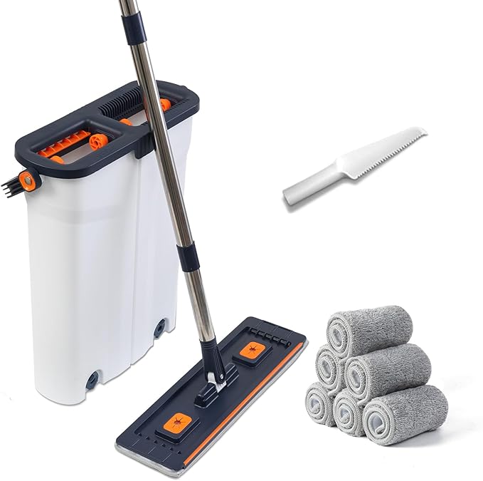 360° Mop and Bucket Set with Wringer – Microfiber Floor Mop System for Home Cleaning – Long Handle, Wash & Dry Dual Tank, Extra Absorbent Pads, Space-Saving Design for Hardwood, Tile & Laminate Floors-CasaMuseHome