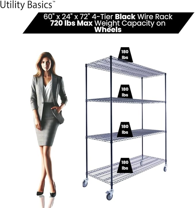 60"x24"x72" Premium Metal Steel 4-Tier Wire Shelving NSF 3200 LBS MAX Capacity Heavy Duty Storage Rack for Hospitals, Schools, Commercial Spaces, and Garages w/Premium Wheels-CasaMuseHome
