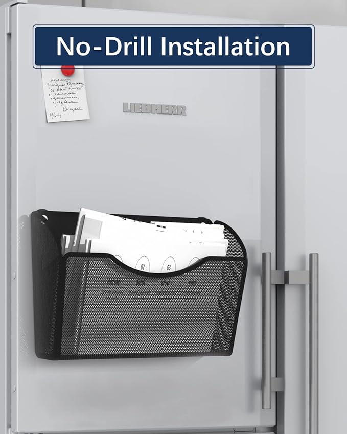 3 Pack 1-Tier Magnetic File Holder - No Drilling Installation File Organizer, Large Capacity Magnetic File Holder for Refrigerator, File Cabinets, Whiteboard, Office, Kitchen-CasaMuseHome