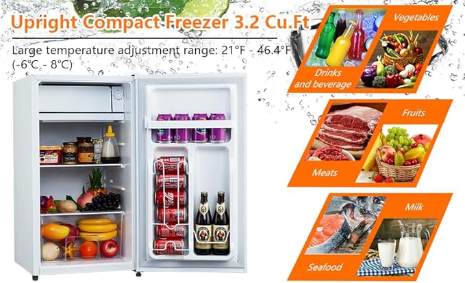 3.2 Cu.Ft Mini Fridge with Freezer, Small Refrigerator with Single Door and Adjustable Thermostat, Shelf, Energy Efficient, Compact Fridge for Bedroom, Office，white-CasaMuseHome