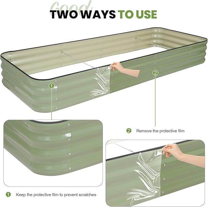 5-in-1 Adjustable Raised Garden Bed Kit | Galvanized Planter Boxes for Vegetables, Flowers | 12" Tall, Multiple Sizes (8x3x1ft, 9x2x1ft, 10x1x1ft, 6x5x1ft, 7x4x1ft) | Outdoor Metal Raised Bed, Green-CasaMuseHome