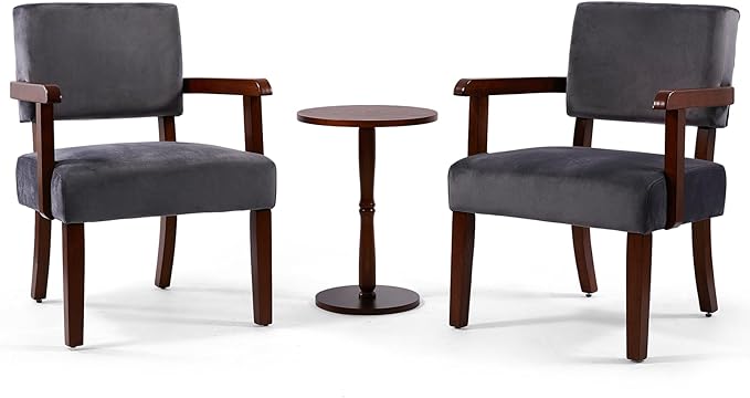 Accent Chair Set of 2 with Table, Living Room Chairs with VelvetSoft Seat and Armrests for Living Room Bedroom Reading Room Waiting Room (Greyvelvet)-CasaMuseHome