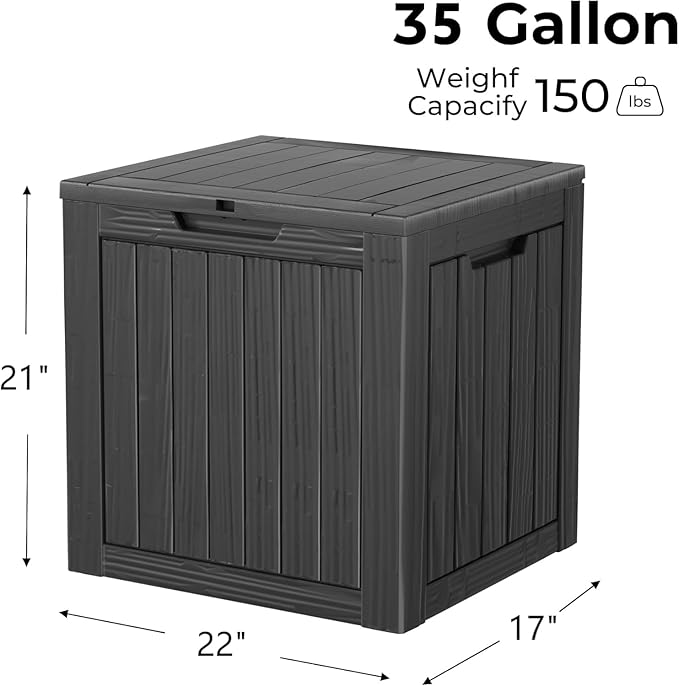 35 Gallon Lockable Resin Deck Box, Waterproof & UV-Resistant Outdoor Storage Box for Outdoor Cushion Storage, Garden Tools & Pool Accessories Storage, Black-CasaMuseHome