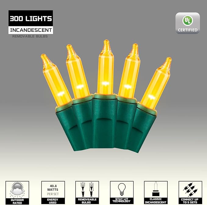 300LIGHTS(2*150L) YELLOW Extra-Bright With End Connectors Christmas Decorative Light 19.44m UL Certified Mini String Light Set Waterproof for Home Garden Holiday Tree Party Patio Decor Wedding-CasaMuseHome