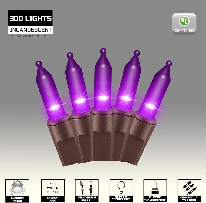 300LIGHTS(2*150L) PURPLE Extra-Bright With End Connectors Halloween Decorative Lights 19.44m UL Certified Mini String Light Set Waterproof for Halloween Home Garden Christmas Tree Party Patio-CasaMuseHome