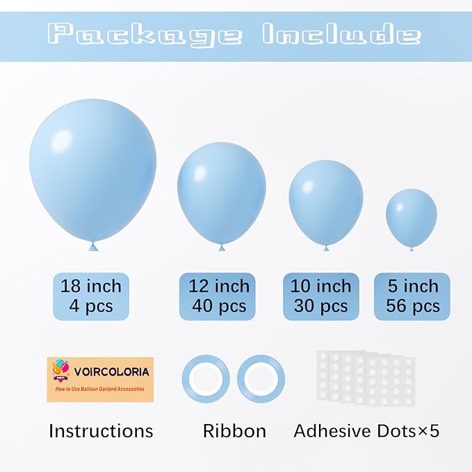 130pcs Light Blue Balloons Different Sizes 18" 12" 10" 5" Baby Blue Balloons for Boys Girls Birthday Baby Shower Gender Reveal Wedding Children's Day Decorations-CasaMuseHome