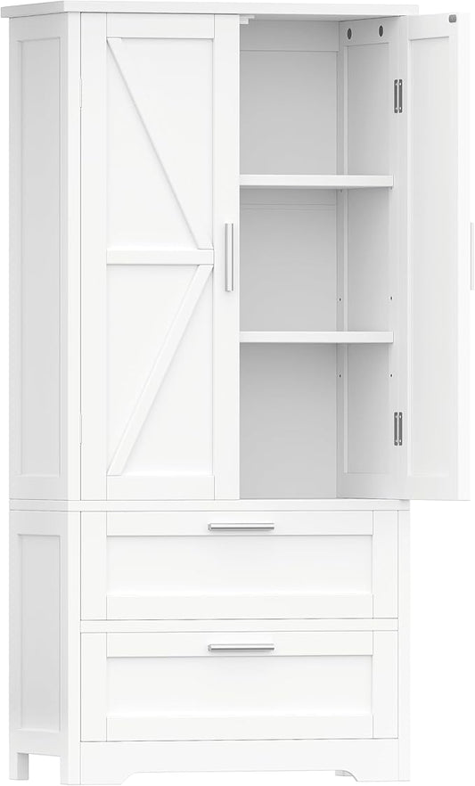 50.4" H Bathroom Storage Cabinet, Modern Floor Cabinet with Adjustable Shelf, Small Pantry with 2 Doors & Drawers, Storage Cabinet for Bathroom, Living Room, Kitchen, White KES007WCWG-CasaMuseHome