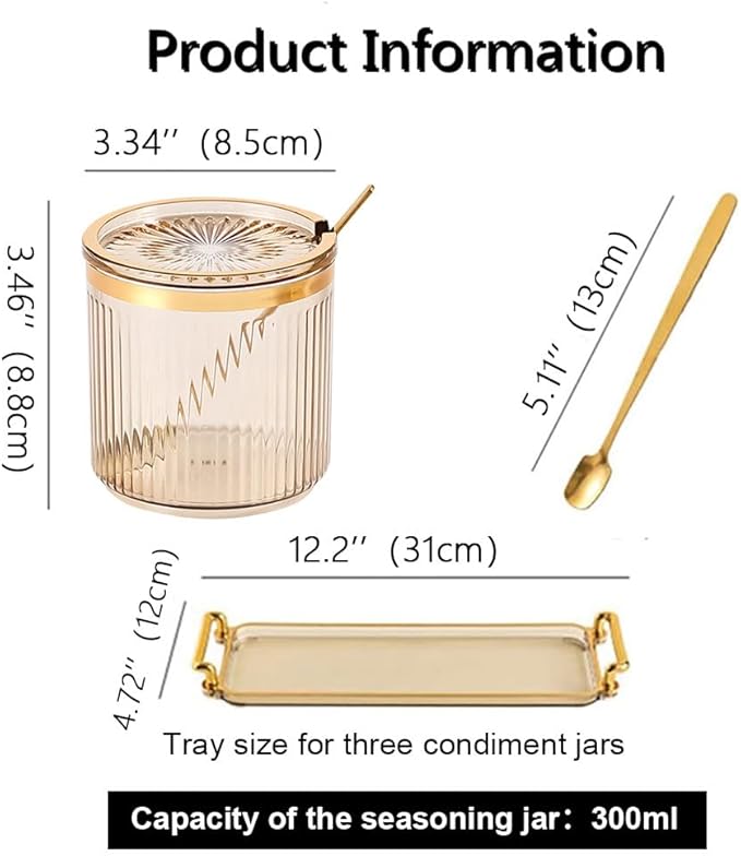 Acrylic Condiment Spice Jars,Condiment Spice Box With Lids and Spoons and Tray,Clear Plastic Condiment Canisters,Seasoning Box 3 Pack,Seasoning Box Set for Kitchen to Storage Salt,Paprika,Sugar-CasaMuseHome