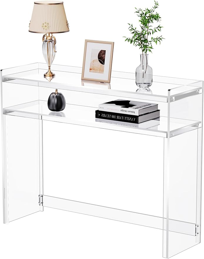 Acrylic Console Table, Entryway Table with Storage Shelves (1, 39.4 * 31.5 * 11.7) (Clear)-CasaMuseHome