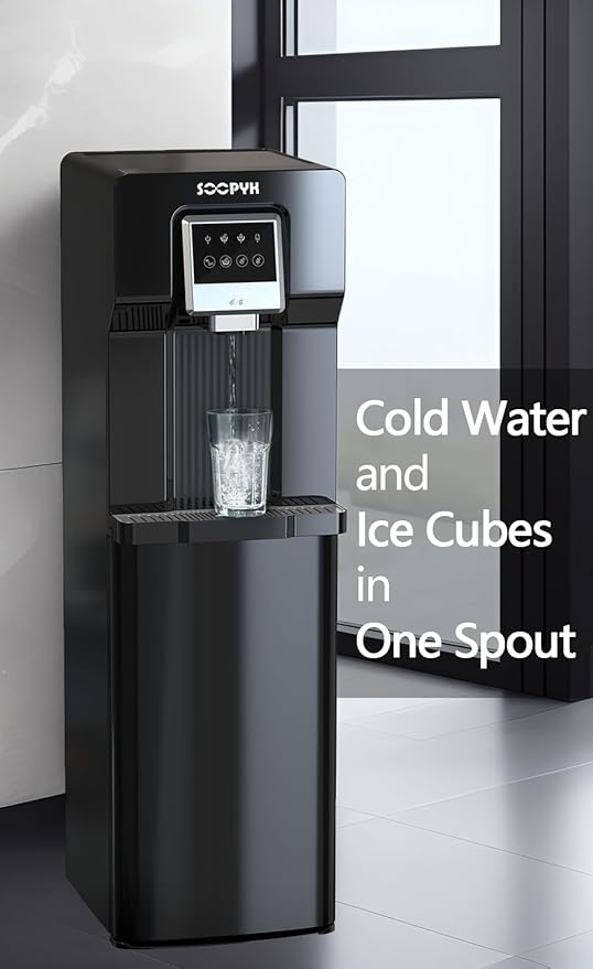 2 in 1 Bottom Load Water Cooler Dispenser with Ice Maker for 3 Gallon Bottle 17lbs Daily Capacity (NO HOT Water) Black-CasaMuseHome