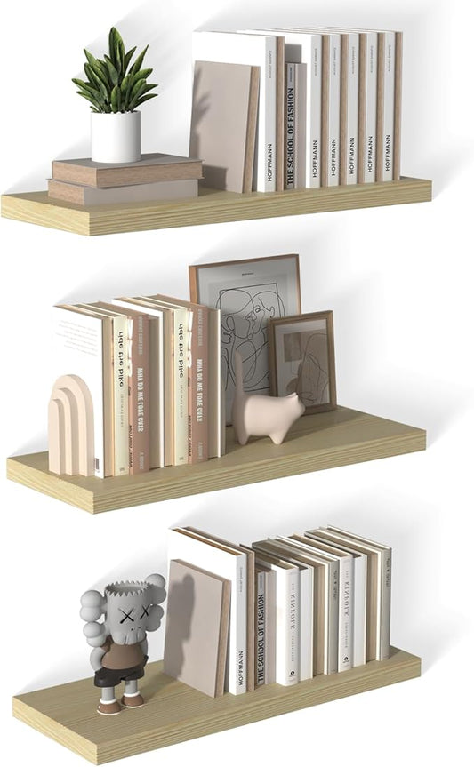 12 Inch Deep Floating Shelves for Wall 3 Pack Floating Shelves Large Storage Space Wall Mount Shelf for Living Room Kitchen Bathroom 30" W x 12" D x 1.2" H Oak-CasaMuseHome