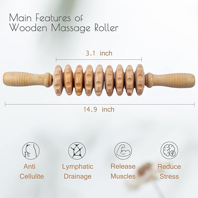 2pcs Wooden Massage Roller Wood Therapy Massage Tools Body Shaping，Anti Cellulite Wood Roller Masssager，Manuel Wooden Fascia Massage Roller，Wood Body Sculpting Tools，Wood Body Massage Roller-CasaMuseHome