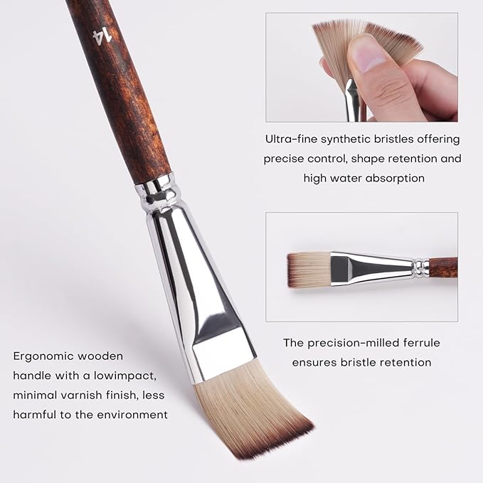 25pcs Paint Brush Set, Fuumuui Acrylic Paint Brushes, Professional Artist Series with Wide Flat, Filbert, Fan, Dagger, Cat Tongue, Round, Angle, Rigger for Oil, Acrylic Canvas Paintings, Face Painting-CasaMuseHome