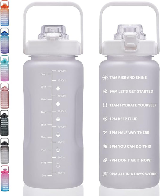 64oz,100oz,128oz Large Motivational Water Bottle with Time Marker, Leakproof & BPA Free Half Gallon Big Water Bottle with Straw Handle Tritan Frosted Water Jug for Gym,Fitness,Outdoor Sports-CasaMuseHome