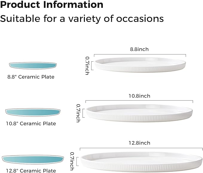 3 Packs Serving Platters, Large Serving Tray, Round Platters for Serving Food, Food Tray for Veggie Fruit Snack Dessert Cheese, White Ceramic Serving Trays for Party, Entertaining, 12.8”/10.8”/8.8”-CasaMuseHome
