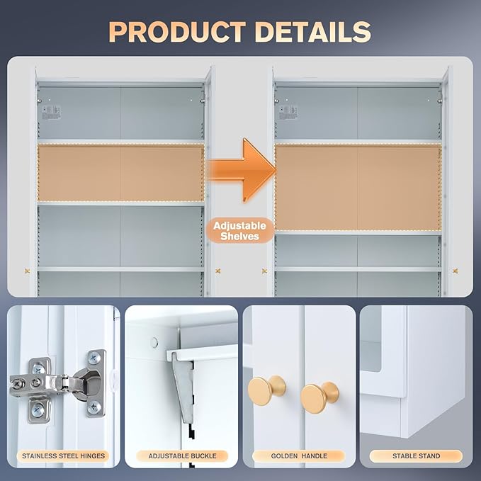32" Wide Metal Storage Cabinet with Acrylic Doors and 4 Adjustable Shelves, 71" Tall Bookshelf, 5-Tier Freestanding Kitchen Pantry Cabinet with Anti-Tipping for Small Spaces/Kitchen/Living Room-CasaMuseHome