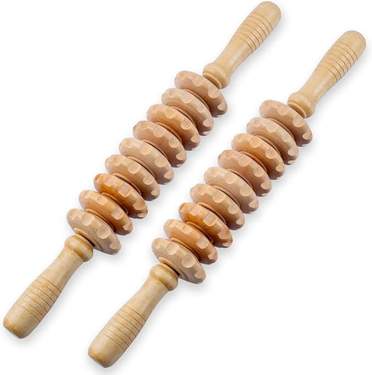 2pcs Wooden Massage Roller Wood Therapy Massage Tools Body Shaping，Anti Cellulite Wood Roller Masssager，Manuel Wooden Fascia Massage Roller，Wood Body Sculpting Tools，Wood Body Massage Roller-CasaMuseHome