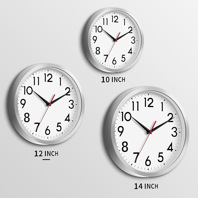 12 Inch Wall Clock Battery Operated Silent Non Ticking Analog Modern Decorative for Office Kitchen Outdoor Living Room Classroom Bedroom Bathroom School(Silver)-CasaMuseHome