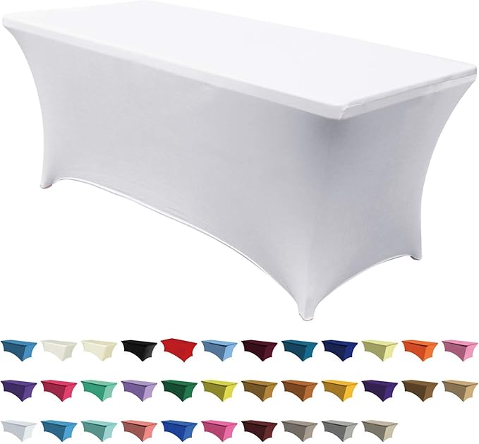 ABCCANOPY 6 FT White Spandex Table Cover Stretch Fitted Wrinkle Resistant Tablecloth Reuse for Rectangular Folding Table Patry Event Wedding Banquet Protector-CasaMuseHome