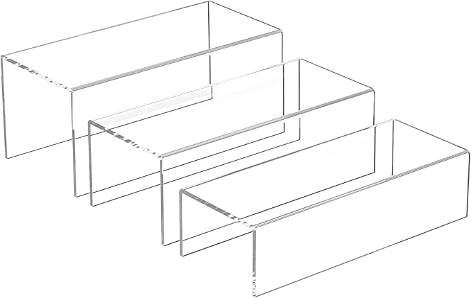 Acrylic Risers Display Stands 3pcs, Rectangular Display Risers 3 Steps, Clear Acrylic Stand for Funko Pop, Collectibles, Brand Store, Home Storage Organizer - 12- 3'', 4'', 5''-CasaMuseHome