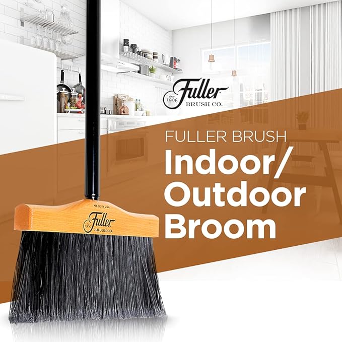 12” Upright Broom with 2 Piece Black Steel Threaded Handle-CasaMuseHome