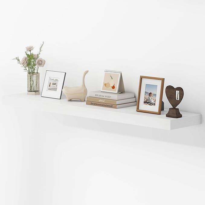 48 Inches Floating Shelves for Wall, 9.3" Deep Long Floating Shelves Set of 1, Large Display & Storage Shelf, Wall Shelf for Bathroom Bedroom Living Room Kitchen Office, White-CasaMuseHome