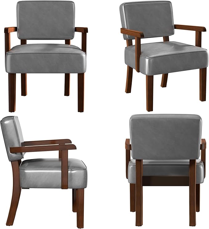 Accent Chair, PU Leather Oversized Living Room Chairs with Soft Seat and Armrests, Armchair for Bedroom, Dinning, Reading and Waiting Rooms (Leather Gray)-CasaMuseHome