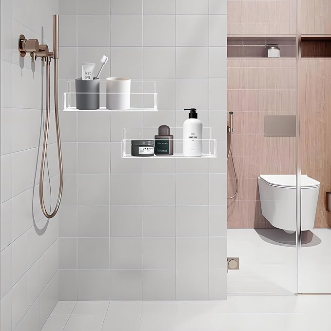 Acrylic Spice Rack Wall Mount-9 Inch, Clear Spice Shelf Storage Holder, 2 Pack Hanging Seasoning Rack Organizer for Cabinet Door, Cupboard or Wall Kitchen (Adhesive or Screw)-CasaMuseHome