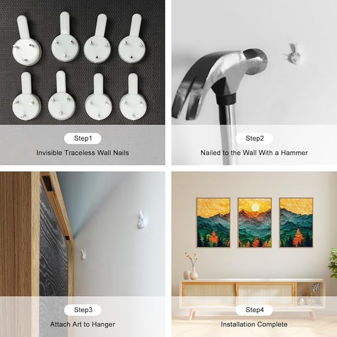 Abstract Mountain Framed Canvas Wall Art Set, Forest Pine Tree Golden Sunset Wall Decor, Mixed Patchwork Landscape Art Print for Living Room, Bedroom, Dining Room, Office - 16"x24"x3-CasaMuseHome