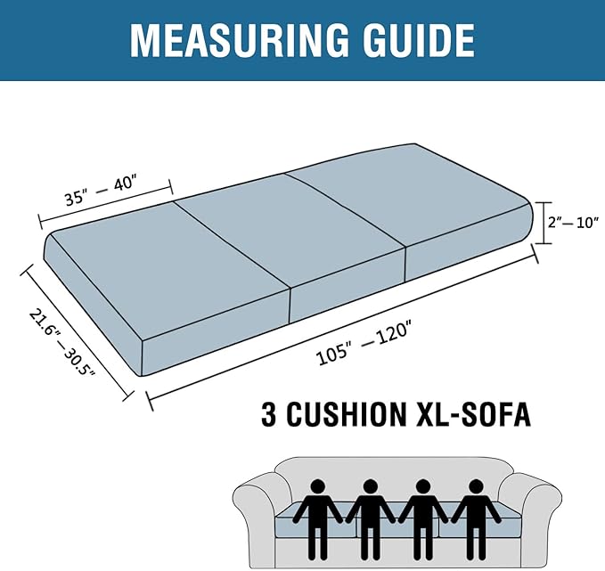 H.VERSAILTEX Super Stretch Individual Seat Cushion Covers Sofa Covers Couch Cushion Cover Slipcover Sets Thick Jacquard Textured Twill Fabric (3 Piece XL Sofa Cushion Covers, Sand)-CasaMuseHome