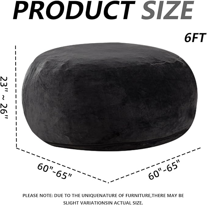 6FT,Oversized Bean Bag Chairs for Adults,Giant beanbag with Filler Included，Fluffy Memory Foam,Soft and Comfy Corduroy Fabric,Gaming Chairs Suitable for Living Room and Bedroom (Black, 6 Foot)-CasaMuseHome