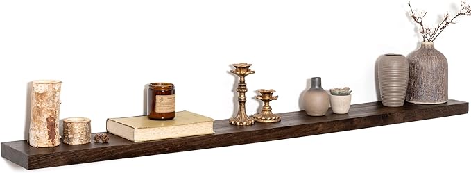 55" Floating Shelves for Wall, Rustic Elm Wood Floating Shelf for Home Decor, Wall-Mounted Display Shelves with Heavy-Duty Bracket, Long Floating Shelf for Bathroom, Kitchen, Living Room, Walnut Color-CasaMuseHome