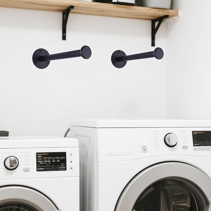 2 Pack Retractable Hanger Holder for Laundry Room, Wall Mount Organizer Rack for Lightweight Clothes, Space Saving Laundry Hook Rod, Keep Empty Hangers Handy, Black-CasaMuseHome