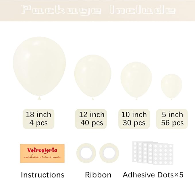 130pcs Ivory White Balloons Different Sizes 18" 12" 10" 5" Party Latex Balloons for Birthday Baby Shower Graduation Wedding Gender Reveal Anniversary Party Decorations-CasaMuseHome