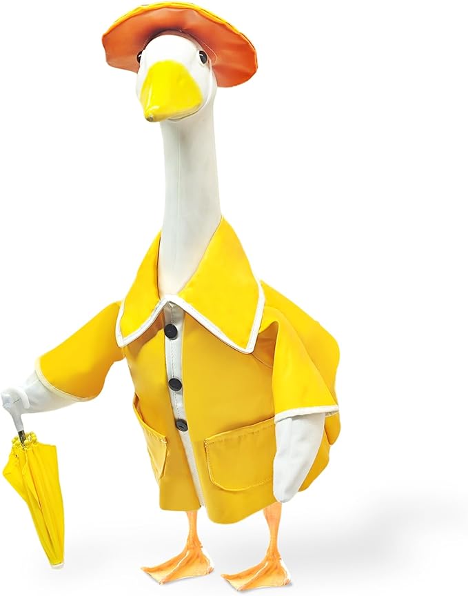 23 Inch Porch Goose Raincoat Outfit with Umbrella– Cement Goose Clothes for Porch Goose Statue, Waterproof Outdoor Goose Outfit for Lawn & Garden Decor-CasaMuseHome