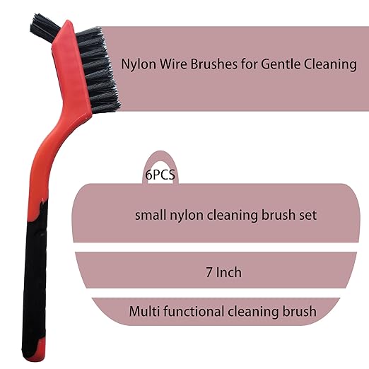 6-Pack Nylon Cleaning Brushes - Non-Scratch Nylon Bristles for Delicate Surfaces & Daily Cleaning | Ergonomic Grip with Mini Head & Hanging Hole-CasaMuseHome