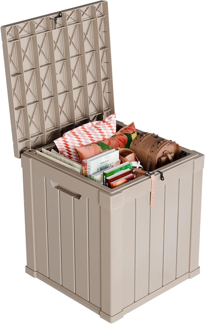 50 Gallon Deck Box Large Outdoor Storage for Patio Furniture,Outdoor Cushions,Garden Tools and Pool Supplies,Waterproof,Resin,Lockable(Grey)-CasaMuseHome