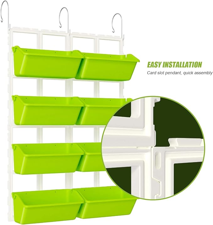 8 Pockets Vertical Planters,Wall Mounted Plastic Plant Grow Pots,Wall Pocket Planters for Indoor,Outdoor,Balcony,Garden Decoration,Light Green-CasaMuseHome