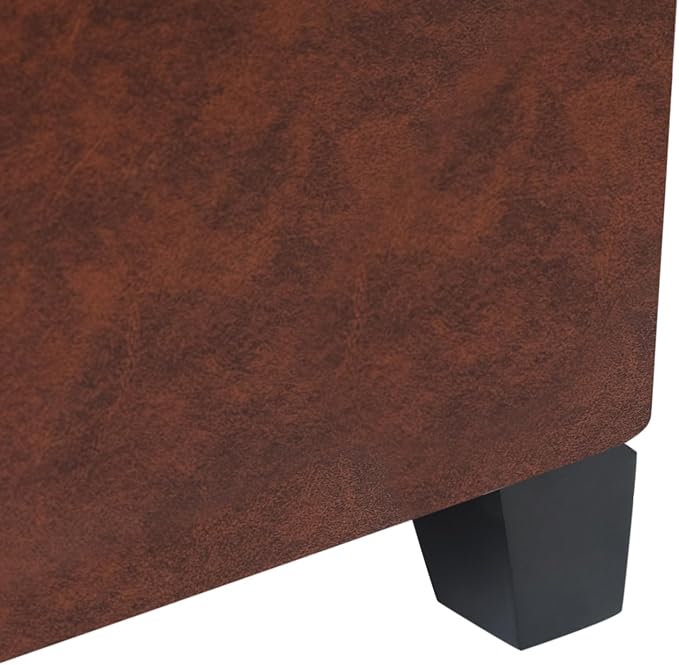 Adeco Faux Leather Storage Ottoman Bench with Wood Legs, 17.7" Square Red and Brown PU Cube Foot Stool, Upholstered Button Tufted Vanity Chair with Hinged Lid for Living Room, Bedroom, Dorm-CasaMuseHome