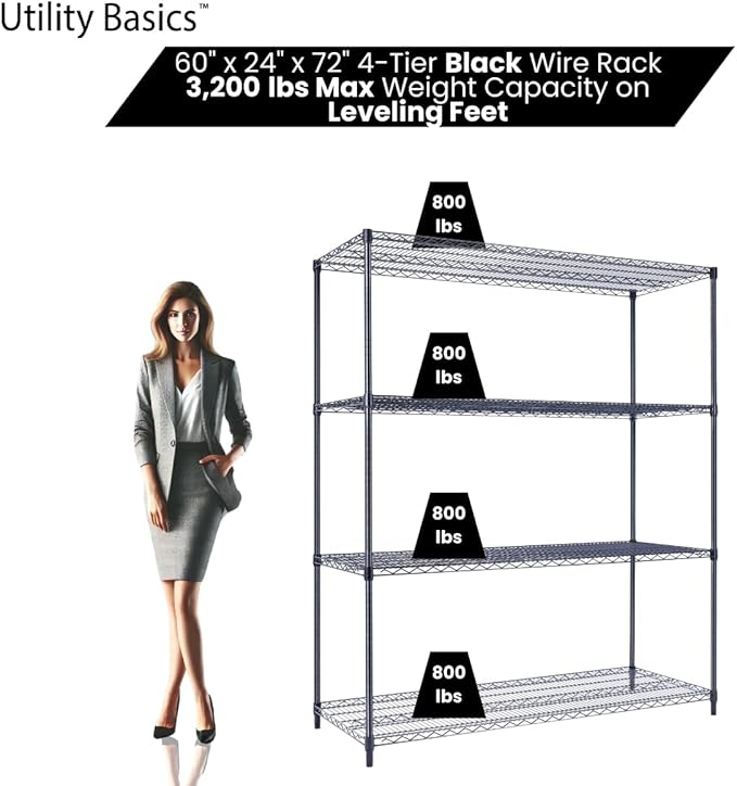 60"x24"x72" Premium Metal Steel 4-Tier Wire Shelving NSF 3200 LBS MAX Capacity Heavy Duty Storage Rack for Hospitals, Schools, Commercial Spaces, and Garages w/Premium Wheels-CasaMuseHome