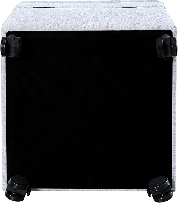 Adeco 17.5" Square Fabric Ottoman with Storage, Upholstered Cotton Linen Foot Rest, Flip Top Footstool, Small Cube Coffee Table Extra Seat for Living Room, Bedroom, Ice Blue with Rolling Legs-CasaMuseHome