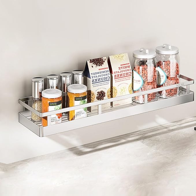 19.69Inch Spice Rack Organizer, SUS304 Stainless Steel Wall Mount Spice Rack Storage Basket, Kitchen Racks, Nail-Free Installation-CasaMuseHome