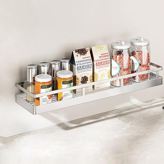19.69Inch Spice Rack Organizer, SUS304 Stainless Steel Wall Mount Spice Rack Storage Basket, Kitchen Racks, Nail-Free Installation-CasaMuseHome