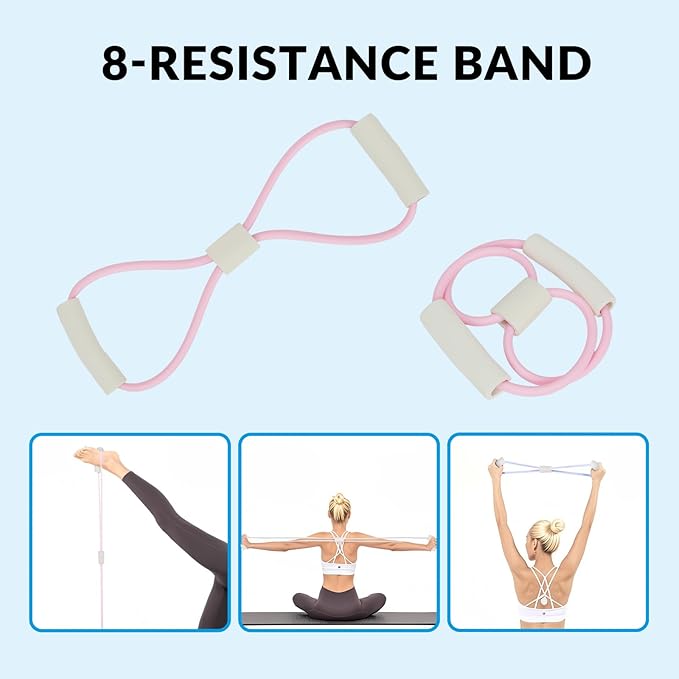 7 in 1 Foam Roller,Products Include Foam shafts,Muscle Roller Bars,Leg Massagers,Fascia Balls,Stretch Bands,8-Shaped Resistance Bands,are Used for Full-Body Relax,Yoga(White Pink Blue) (White)-CasaMuseHome