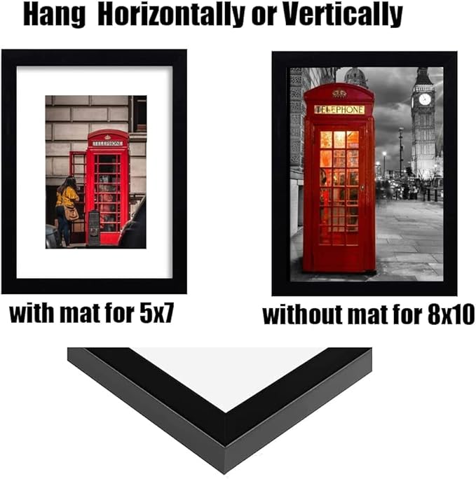 8x10 Picture Frame Set of 6, Display Pictures 5x7 with Mat or 8x10 Without Mat for Wall Mounting or Table Top Display,Black-CasaMuseHome