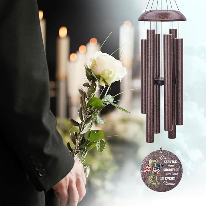 36inch Personalized Wind Chimes, Memorial Wind Chimes for US Veteran, Wind Chime for Loss of Loved Dad/Mom, Sympathy Memorial Gifts, Thank You Veteran Solider, Outdoor Decor-CasaMuseHome