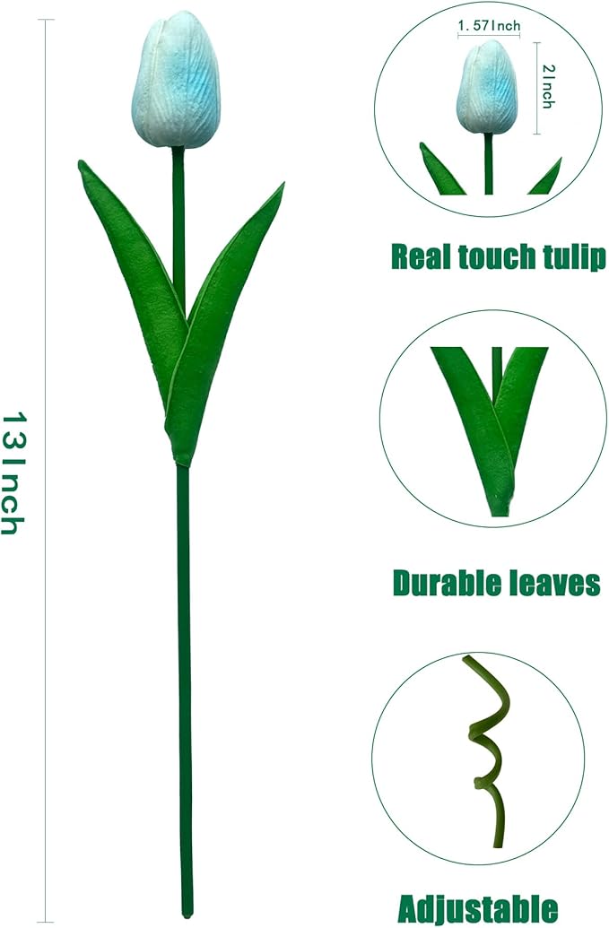 15 Pcs Fake Tulips Artificial Flowers Real Touch PU Faux Flowers Tulip Stems for Wedding Bouquet Floral Arrangement Home Party Office Decorations Mother's Day-CasaMuseHome