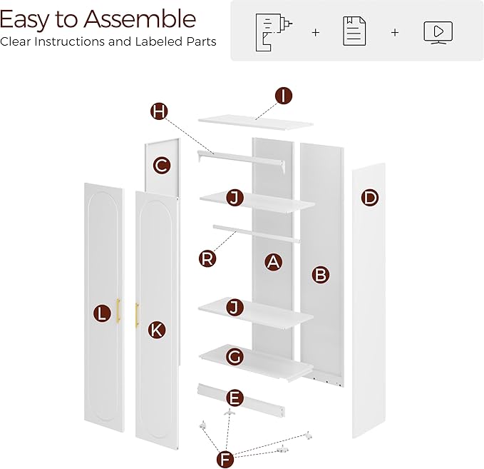 71" White Wardrobe Closet with 2 Doors, Metal Armoire Wardrobe Cabinet with Hanging Rod and Adjustable Shelves, Clothing Storage Cabinets for Bedroom, Laundry Room, Home Office-CasaMuseHome